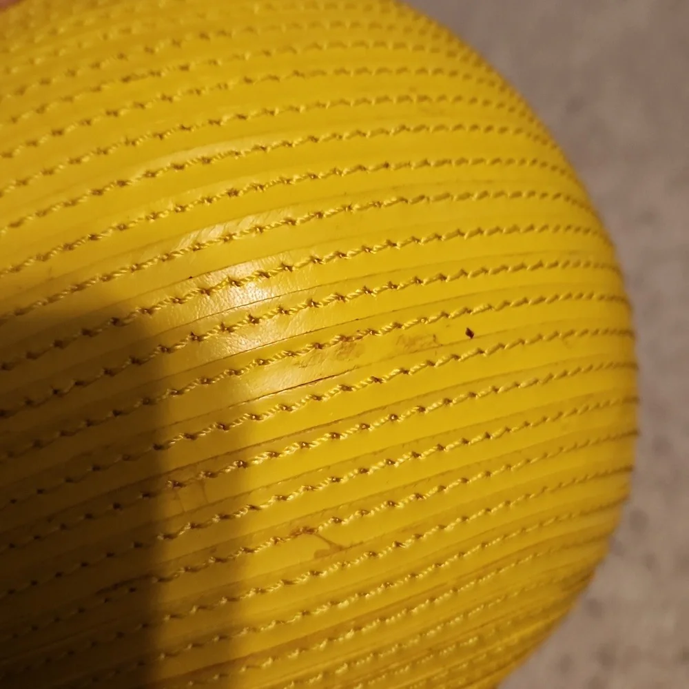 Crate & Barrel Yellow Leather Round Vase